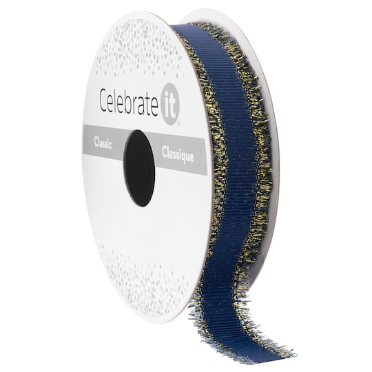 5/8" x 7yd. Navy Blue & Gold Ribbon by Celebrate It™